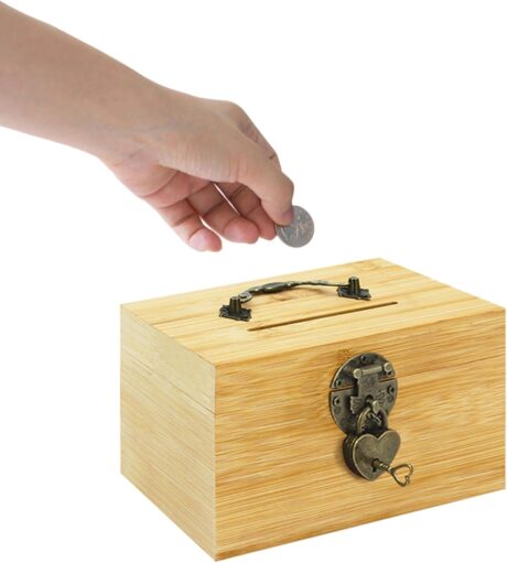 Spardose mit Schlüssel Holz