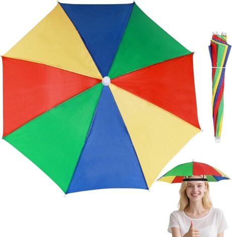 Schirm für Kopf (Sonnenschutz) – 360° Regenschirmhut, faltbar, elastisches Band