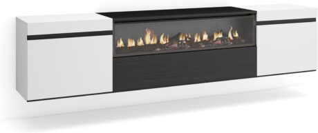 Luxus Wohnwand mit Kamin TV-Schrank, Lowboard für Wohnzimmer und Esszimmer 200x45x35cm mit Elektrokamin