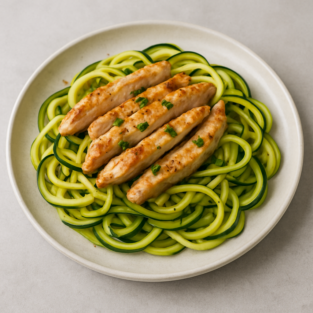 Zucchini-Nudeln mit Putenstreifen