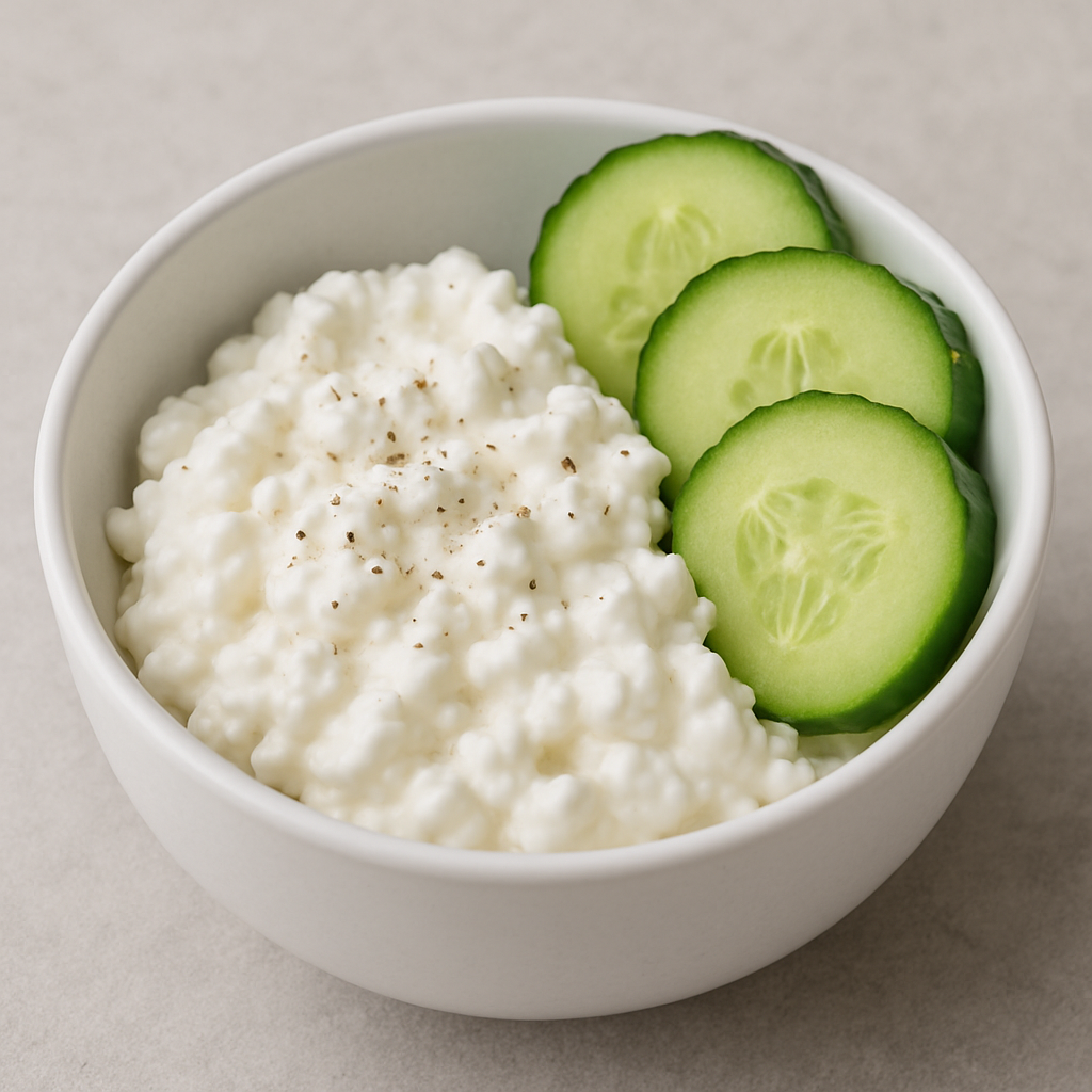 Hüttenkäse mit Gurkenstücken