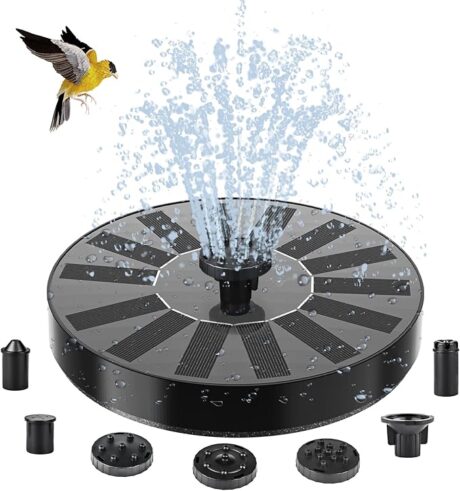 Mini Solarbrunnen Balkon Springbrunnen für Außen, Solar Teichpumpe mit 6 Effekte Vogel-Bad