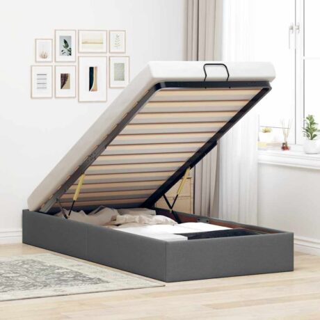 Bett ohne Lattenrost – Ottoman-Bett ohne Matratze Dunkelgrau 90 × 200 cm Stoff – wird mit integriertem Lattenrost geliefert, kein separates Lattenrost nötig