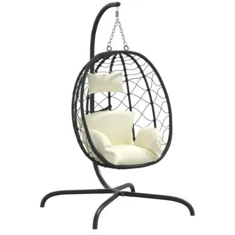 vidaXL Hängesessel mit Kissen Cremeweiß Poly Rattan & Stahl